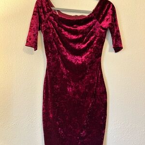 Just Me Velvet Midi Dress in Wine Red